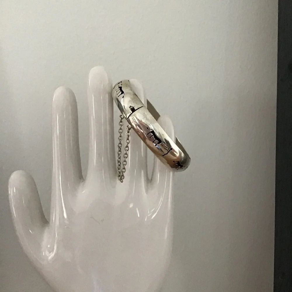 Vintage Sterling Silver 925 Bangle with Symbols - Picture 2 of 8